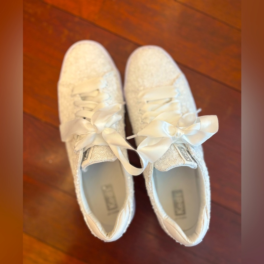 NEW Keds Alley Sequins White Platform Sneakers Size 8.5M